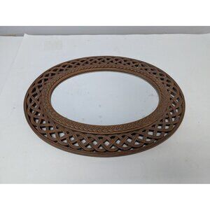 Vintage Homco Dart Burwood Faux Wood Rattan 1978 Oval Mirror Brown #2384